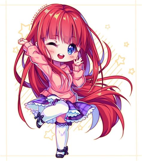 An Anime Girl With Long Red Hair And Blue Eyes Is Holding Her Hand Up