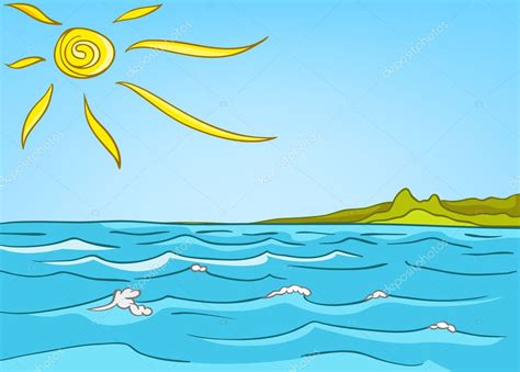 Dibujos Animados Naturaleza Paisaje Mar — Vector De Stock