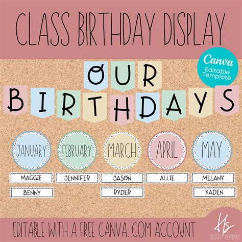 Editable Classroom Birthday Display Modern Colorful Etsy