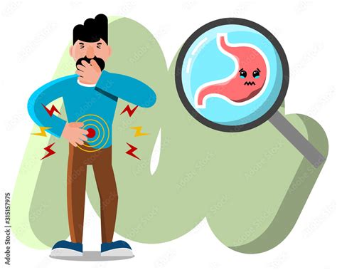 Stomach Ache Vector Illustration Male Cartoon Character With Abdominal