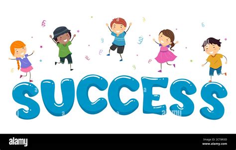 Illustration Of Stickman Kids Jumping With Confetti Over Success