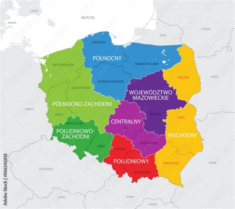 Map of the Poland with administrative divisions of the country into