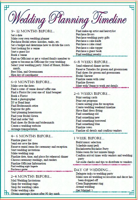 Printable Wedding Timeline Checklist Something New Wedding