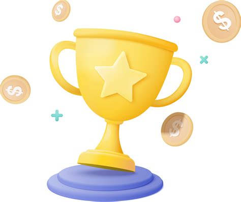 3d Winners Minimal With Golden Cup And Money Coin Gold Winners Stars