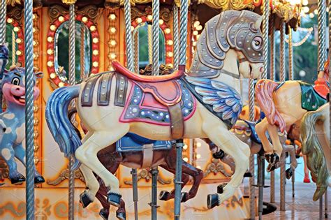 Vintage Carousel Horses High Quality Arts And Entertainment Stock