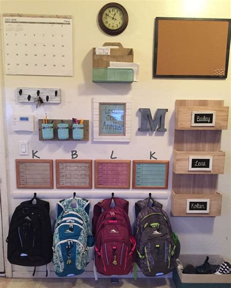 Wall chalkboard and bulletin board command center home decor planner. Finished my command center/backpack wall! Mail rack and ...