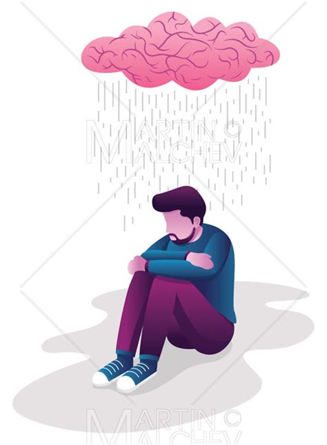 Man In Depression Vector Illustration Depression Sadness Etsy