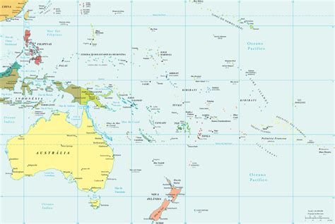 Ilhas Do Pacífico Mapa Político South Pacific Islands Illustrated