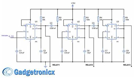 Sequential Timer Circuit using IC 555 to switch relays - Gadgetronicx