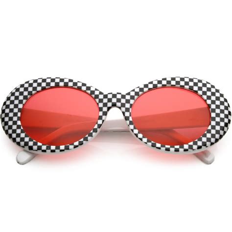 retro 1990 s rad clout goggle checkered colored lens oval sunglasses c488 oval sunglasses