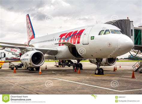Tam Airlines Airplane At Guarulhos Airport In Sao Paulo Brazil