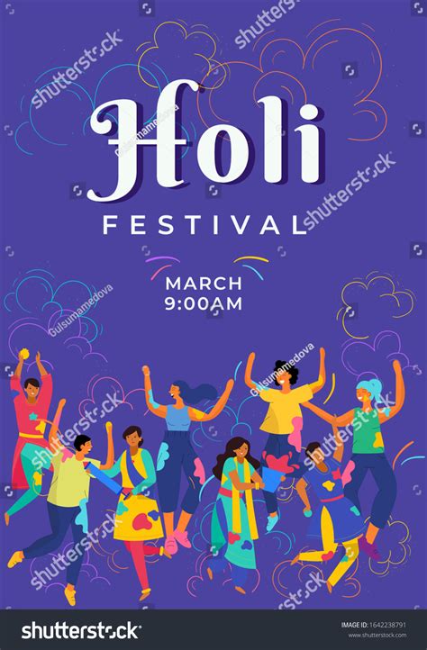 People Celebrating Holi Festival Illustration Colorful Stock Vector