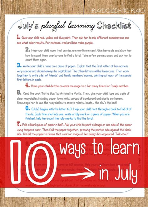 July S Playful Learning Checklist Playdough To Plato Play To Learn Vrogue