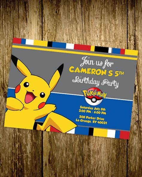 Printable Pokemon Pikachu Custom Birthday Invitation