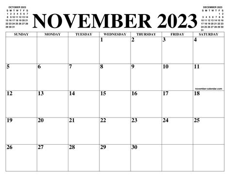 November 2023 Calendar Of The Month Free Printable November Calendar