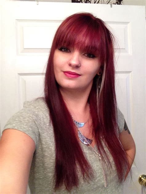 Chroma Garnet red hair with fringe bangs | Red hair, Hair, Auburn hair