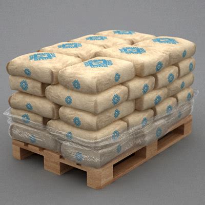 Calculating bags is a little less straightforward since each bag size will fill different volumes. 3d model pallet cement bags