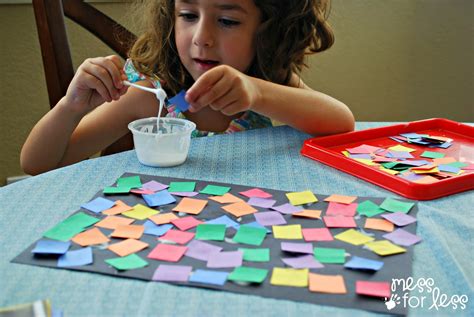 You'll receive preschool teaching tips, ideas and articles! Art Activity: Square Collage - Mess for Less