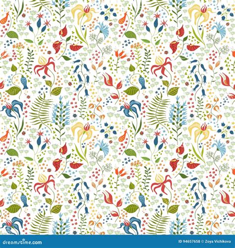 Seamless Pattern Of Meadow Flowers Stock Vector Illustration Of