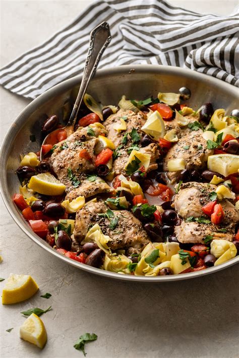 Easy One Pan Greek Chicken With Olives Nourish And Fete