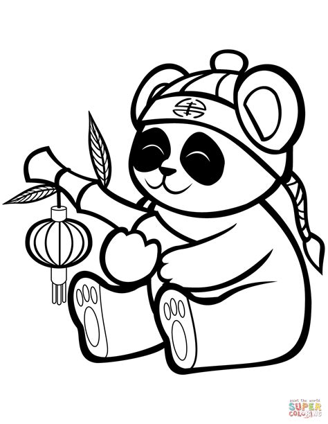 Cute Panda With A Bamboo Lantern Coloring Page Free Printable