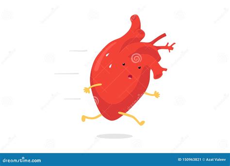 Cute Cartoon Heart Character With Sweat Drops On Forehead Fast Running