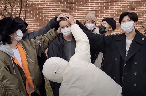 Watch BTS Send Jin Off To Military Camp Rub His Newly Buzzed Hair In