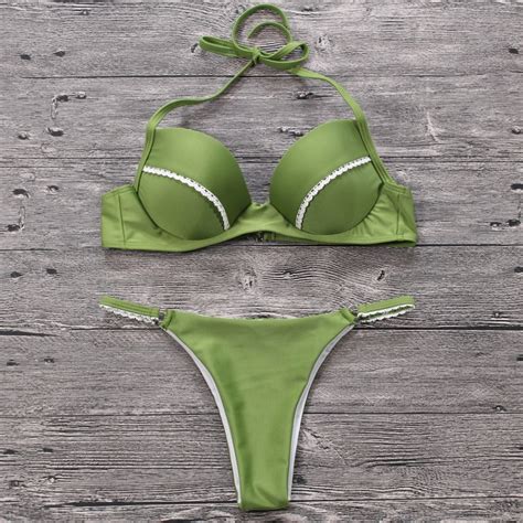 2018 Green Bikini Swimwear Sexy Swimsuit Women Beachwear Biquini Thong Bottom Girl Bathing Suit