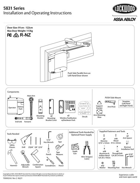 LOCKWOOD ASSA ABLOY 5831 SERIES INSTALLATION AND OPERATING INSTRUCTIONS