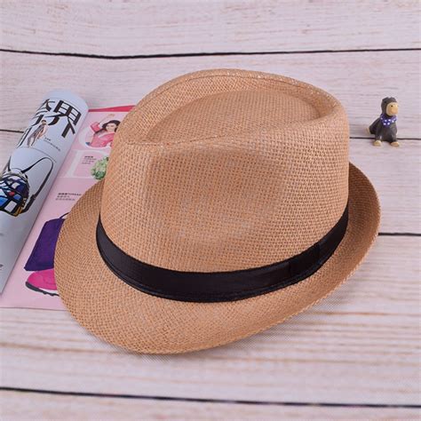 2017 lgfd1215 summer paper straw hat trilby gangster cap leather design beach straw panama sun