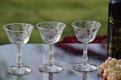 6 vintage etched cocktail glasses vintage after dinner drinks ~ 4 oz cocktail glasses liqueur