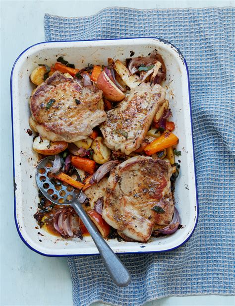 This looks and tastes like a fancy restaurant meal, but it was one of the easiest. Pork chop, root veg and apple traybake | Sainsbury's Magazine