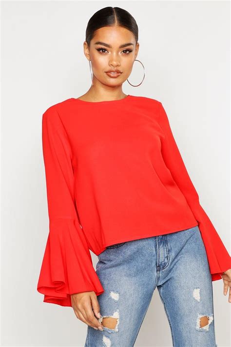 Woven Flared Sleeve Blouse Boohoo Blouses For Women Sleeves