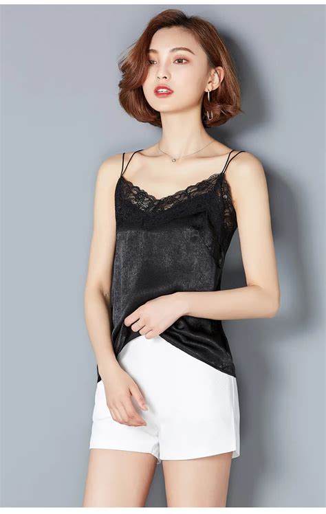 Women Sexy Strapless Lace Mosa Camis Satin Tank Tops Shirt V Neck Casual Summer 2018 Slim Cute