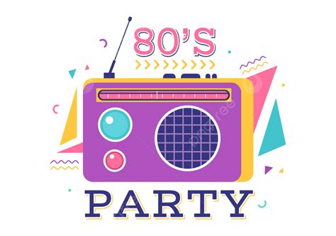 80s Party Cartoon Background Illustration With Retro Music Vintage