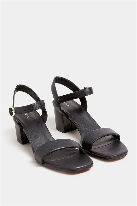LTS Black Faux Leather Block Heel Sandal In Standard Fit Long Tall Sally