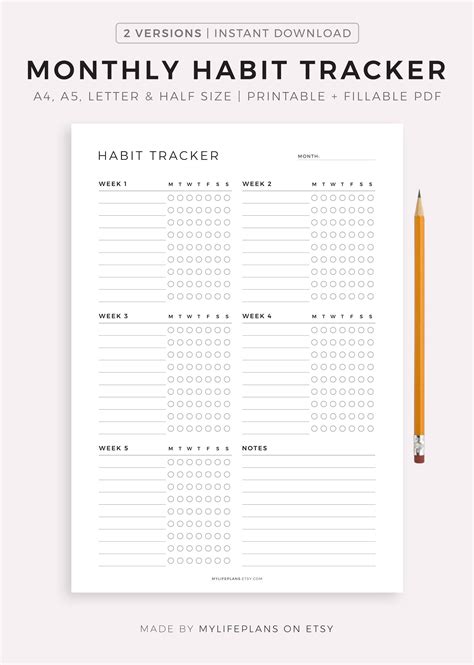 Monthly Habit Tracker Printable Habit Tracker Template Etsy