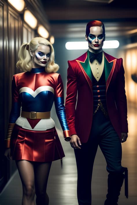 Lexica Margot Robbie As Harley Quinn Walking Beside Jared Leto As Joker