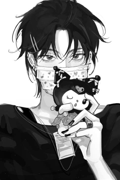 An Anime Character With Black Hair Holding A Stuffed Animal In Her Hand