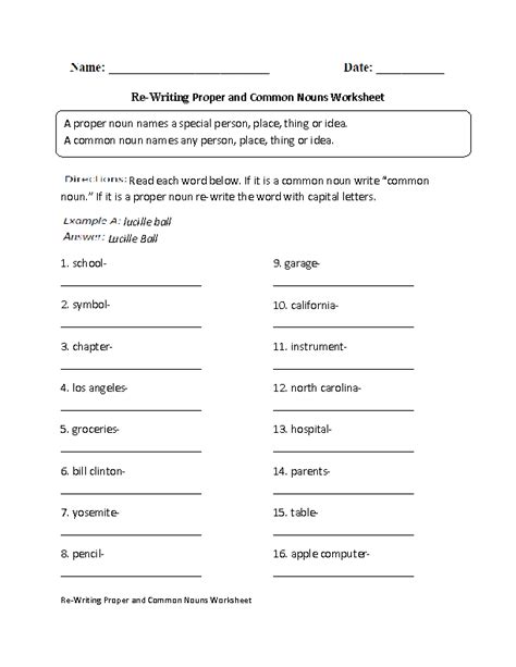 Common And Proper Nouns Worksheets For Grade 4 With Answers Pdf