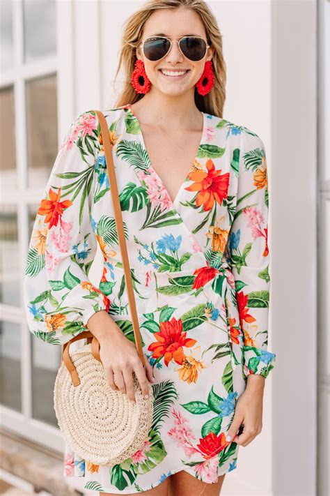 Here With You White Tropical Wrap Dress Dresses Floral Prints