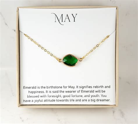 May Birthstone Necklace Emerald Gold Necklace May Birthday Etsy