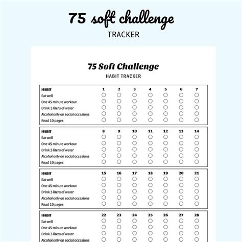 75 Soft Challenge Tracker Template Printable Digital Download Ipad