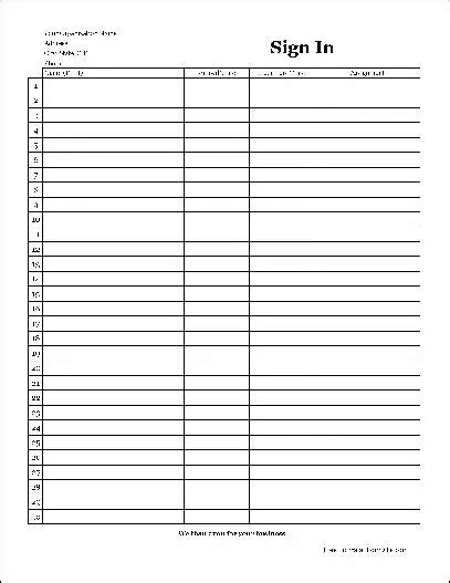 Free Easy Copy Basic Company Volunteer Sign In Sheet Tall From Formville