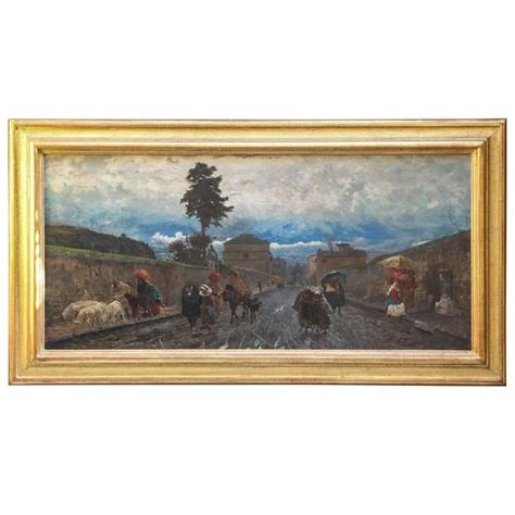 19th Century Important Italian Artist Oil Painting On Canvas Horses At