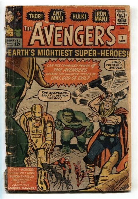 Avengers 1 Comic Book Hulk Thor Iron Man Loki Wasp 1963 Fr Comic