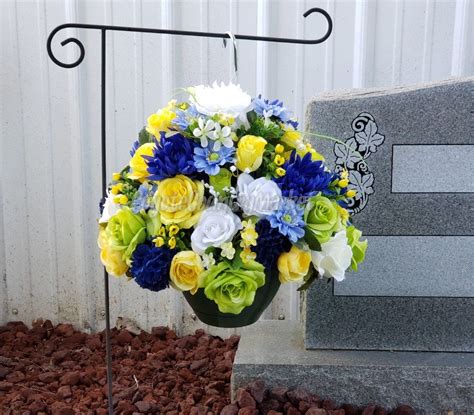 Summer bedding flowers in a wall mounted basket. Cemetery Hanging Basket-Memorial Flowers-Cemetery Basket ...