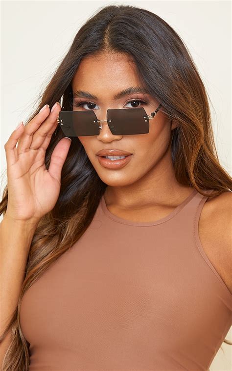 Black Frameless Squareframe Sunglasses Prettylittlething Usa