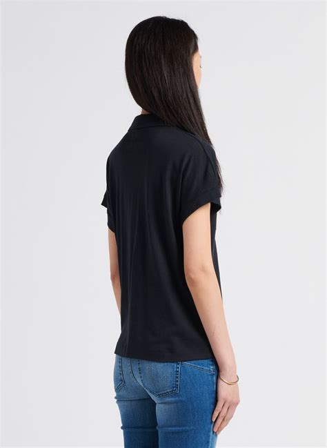 Straight V Neck Shirt Noir Majestic Filatures Women Place Des Tendances