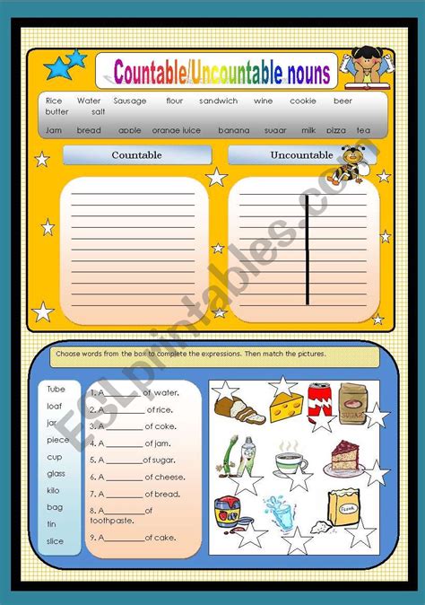 Countable Uncountable Nouns Esl Worksheet By Tstf